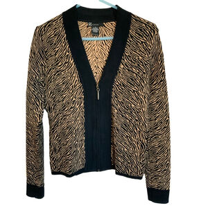 Studio G Signature Cardigan Sweater Black Tan Zebra Print S